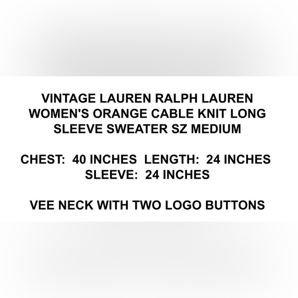 NWOT vintage Ralph Lauren cable knit orange 100% cotton sweater - Picture 5 of 6